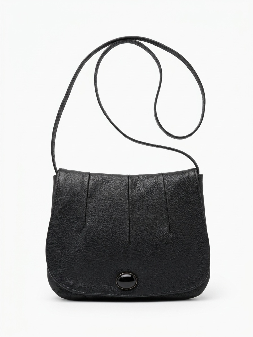 Erda Vintage Crossbody Bag Silver Hardware Leather Black 9x9